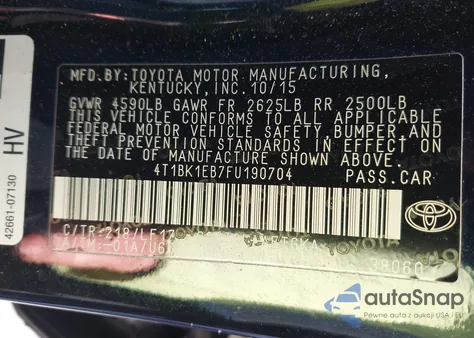 2015 Toyota Avalon Xle Premium from USA, damaged, VIN 4T1BK1EB7FU190704